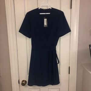 Navy wrap around tie dress